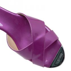 Pre Owned Jimmy Choo Purple Metallic Leather Panna Cork Mules Size 38.5