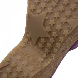 Pre Owned Jimmy Choo Purple Metallic Leather Panna Cork Mules Size 38.5