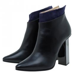 Pre Owned Jimmy Choo Black Leather and Blue Suede Legion Ankle Boots Size 41