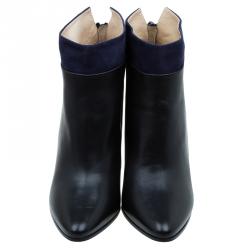 Pre Owned Jimmy Choo Black Leather and Blue Suede Legion Ankle Boots Size 41