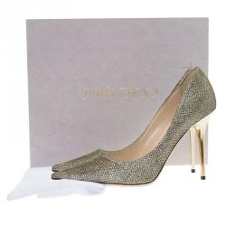 Pre Owned Jimmy Choo Gold Lamé Abel Pointed Toe Pumps Size 39