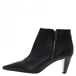 Pre Owned جذاء بوت كاحل جيمي تشو لووري جلد بنقوش جلد ثعبان أسود مقاس 38.5