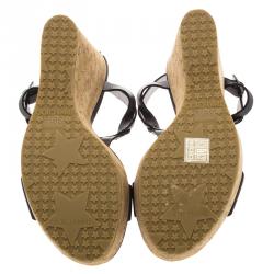 Pre Owned Jimmy Choo Black Leather Native Cork Wedge Sandals Size 38.5