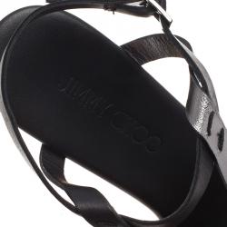 Pre Owned Jimmy Choo Black Leather Native Cork Wedge Sandals Size 38.5