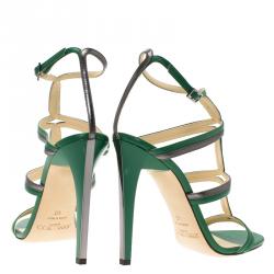 Pre Owned Jimmy Choo Green and Grey Leather Moray Ankle Strap Sandals Size 40