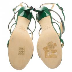 Pre Owned Jimmy Choo Green and Grey Leather Moray Ankle Strap Sandals Size 40