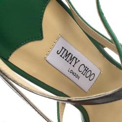 Pre Owned Jimmy Choo Green and Grey Leather Moray Ankle Strap Sandals Size 40