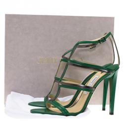 Pre Owned Jimmy Choo Green and Grey Leather Moray Ankle Strap Sandals Size 40