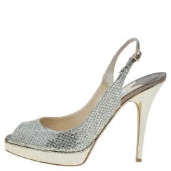 Pre Owned Jimmy Choo Gold Glitter Clue Platform Slingback Sandals Size 41