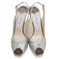 Pre Owned Jimmy Choo Gold Glitter Clue Platform Slingback Sandals Size 41