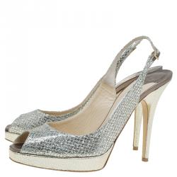 Pre Owned Jimmy Choo Gold Glitter Clue Platform Slingback Sandals Size 41