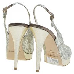 Pre Owned Jimmy Choo Gold Glitter Clue Platform Slingback Sandals Size 41