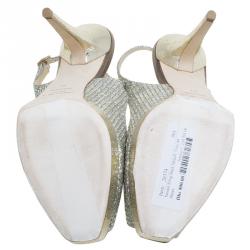 Pre Owned Jimmy Choo Gold Glitter Clue Platform Slingback Sandals Size 41