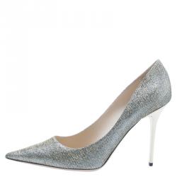 مملوكة مسبقًا حذاء كعب عالي جيمي تشو آبيل لاميه ذهبي مقدمة مدببة مقاس 41.5