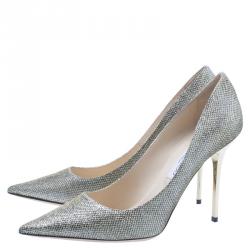 مملوكة مسبقًا حذاء كعب عالي جيمي تشو آبيل لاميه ذهبي مقدمة مدببة مقاس 41.5