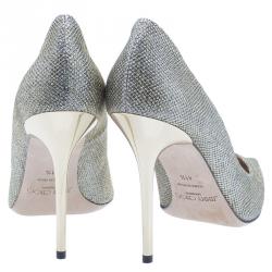 مملوكة مسبقًا حذاء كعب عالي جيمي تشو آبيل لاميه ذهبي مقدمة مدببة مقاس 41.5