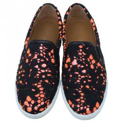 Pre Owned Jimmy Choo Black and Orange Demi Lace Slippers Size 39