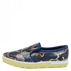 Pre Owned Jimmy Choo Blue Snakeskin Embossed Brooklyn Slip On Sneakers Size 41