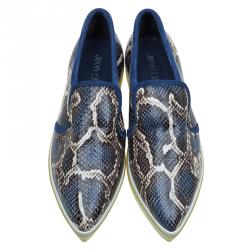 Pre Owned Jimmy Choo Blue Snakeskin Embossed Brooklyn Slip On Sneakers Size 41