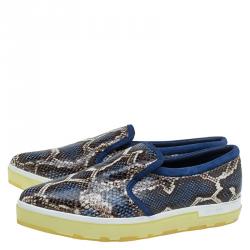 Pre Owned Jimmy Choo Blue Snakeskin Embossed Brooklyn Slip On Sneakers Size 41