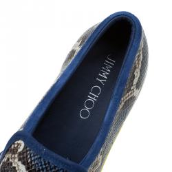 Pre Owned Jimmy Choo Blue Snakeskin Embossed Brooklyn Slip On Sneakers Size 41