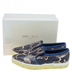 Pre Owned Jimmy Choo Blue Snakeskin Embossed Brooklyn Slip On Sneakers Size 41