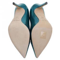 Pre Owned حذاء كعب عالي جيمي تشو أفريل جلد ثعبان البحر أزرق ميتاليك مقاس 35.5