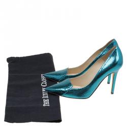 Pre Owned حذاء كعب عالي جيمي تشو أفريل جلد ثعبان البحر أزرق ميتاليك مقاس 35.5