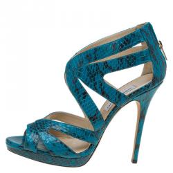 Pre Owned Jimmy Choo Blue Python Collar Platform Sandals Size 41