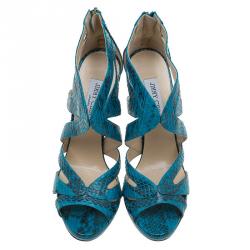 Pre Owned Jimmy Choo Blue Python Collar Platform Sandals Size 41