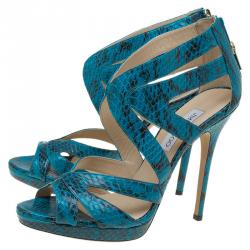 Pre Owned Jimmy Choo Blue Python Collar Platform Sandals Size 41