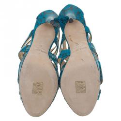 Pre Owned Jimmy Choo Blue Python Collar Platform Sandals Size 41