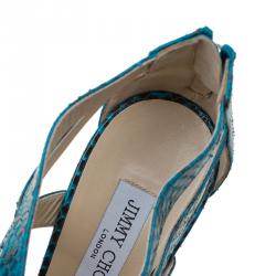 Pre Owned Jimmy Choo Blue Python Collar Platform Sandals Size 41