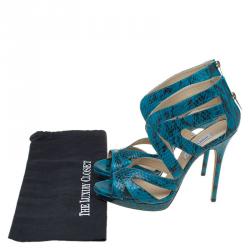 Pre Owned Jimmy Choo Blue Python Collar Platform Sandals Size 41