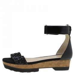 Pre Owned صندل بحزام للكاحل جيمي تشو نيستون جلد أسود مزخرف مقاس 42