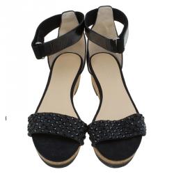 Pre Owned صندل بحزام للكاحل جيمي تشو نيستون جلد أسود مزخرف مقاس 42