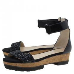 Pre Owned صندل بحزام للكاحل جيمي تشو نيستون جلد أسود مزخرف مقاس 42