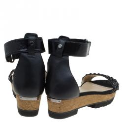 Pre Owned صندل بحزام للكاحل جيمي تشو نيستون جلد أسود مزخرف مقاس 42