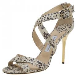 Pre Owned Jimmy Choo Cream Python Embossed Leather Lottie Strappy Sandals Size 41
