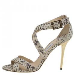 مملوكة مسبقًا صندل جيمي تشو لوتي بسيور جلد كريمي نقشة الثعبان مقاس 41