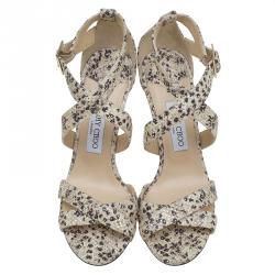 مملوكة مسبقًا صندل جيمي تشو لوتي بسيور جلد كريمي نقشة الثعبان مقاس 41