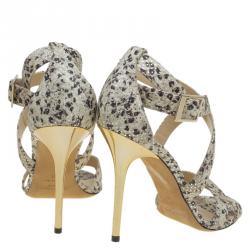 مملوكة مسبقًا صندل جيمي تشو لوتي بسيور جلد كريمي نقشة الثعبان مقاس 41