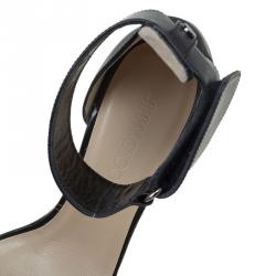 Pre Owned Jimmy Choo Black And Metallic Silver Leather Neston Ankle Strap Wedge Sandals Size 41