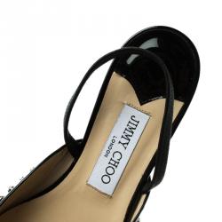 Pre Owned Jimmy Choo Black Embellished Leather Genoa Pointed Toe Slingback Flat Sandals Size 39.5