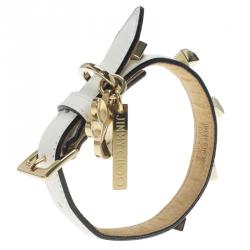 Jimmy Choo White Coated Canvas Otis Studded Dog Collar