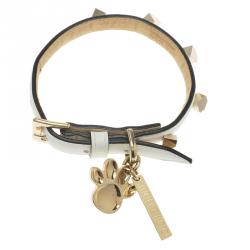 Jimmy Choo White Coated Canvas Otis Studded Dog Collar