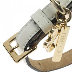 Jimmy Choo White Coated Canvas Otis Studded Dog Collar