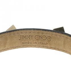 Jimmy Choo White Coated Canvas Otis Studded Dog Collar