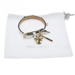 Jimmy Choo White Coated Canvas Otis Studded Dog Collar