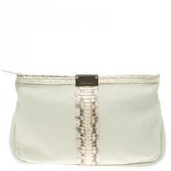 مملوكة مسبقًا Jimmy Choo Off White Python Embossed Leather and Python Trim Zulu Clutch